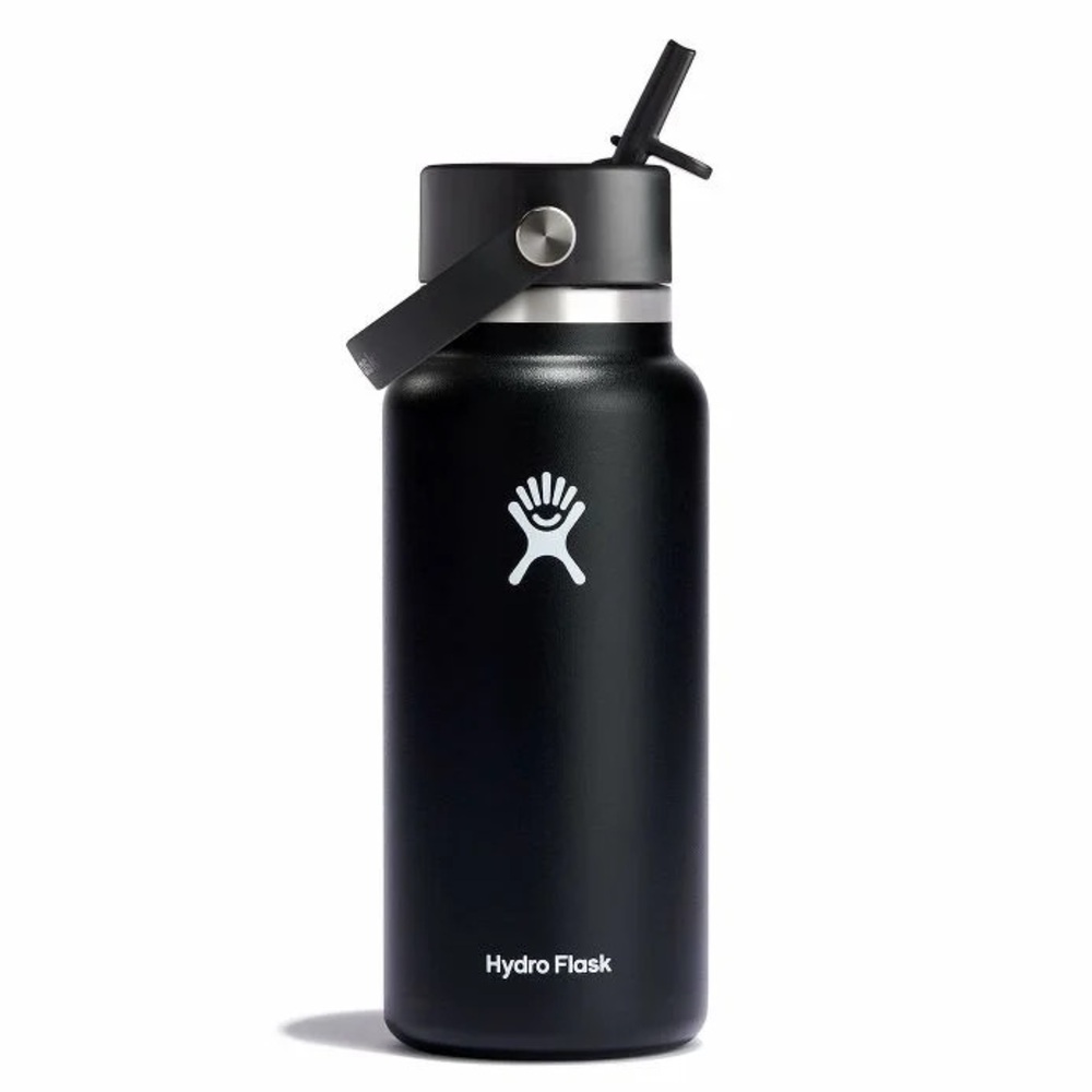32 oz Hydro Flask Black Insulated Water Bottle with Straw Lid